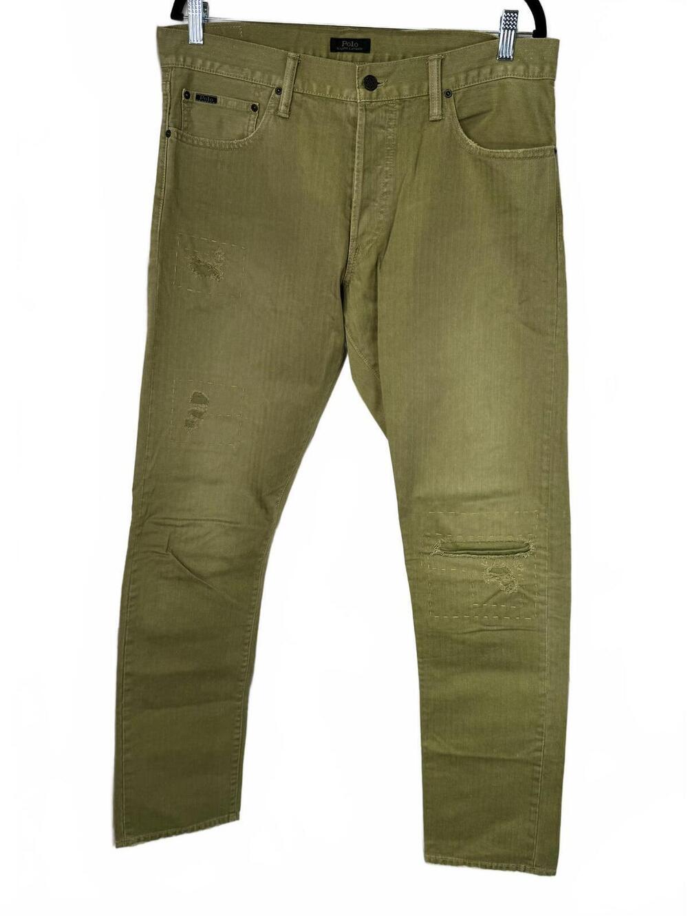 Polo Ralph Lauren Men's Distressed Olive Green Slim Fit Jeans 34x34